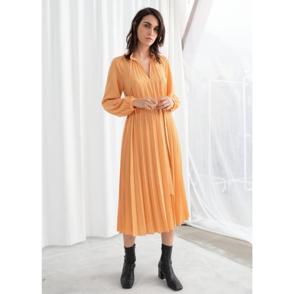 & Other Stories Houndstooth Pleated Midi Dress